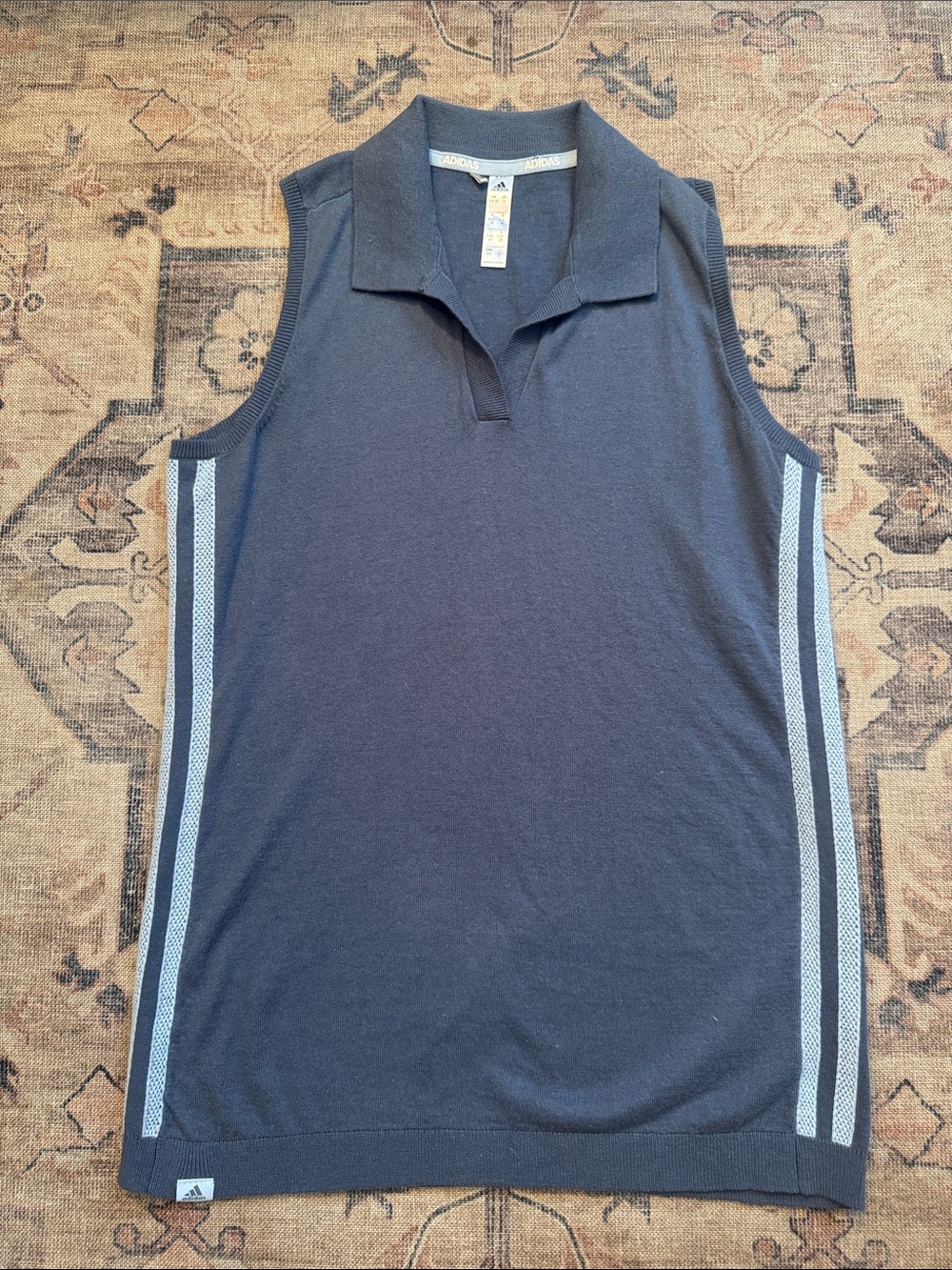 adidas Women’s Navy Sleeveless Polo Tank with Light Blue Side Stripes